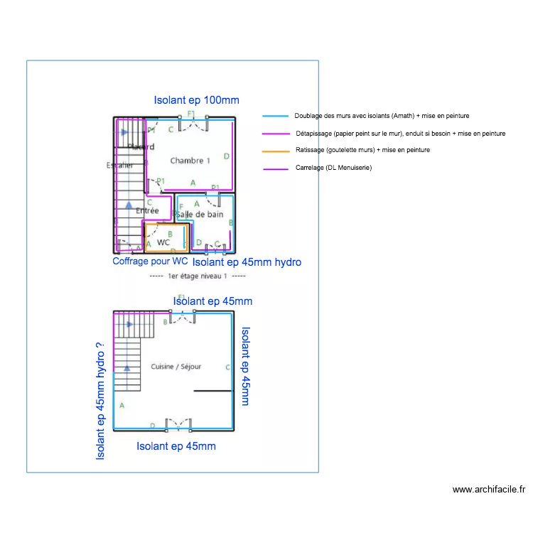 Projet Borie - peinture 33m2. Plan de 