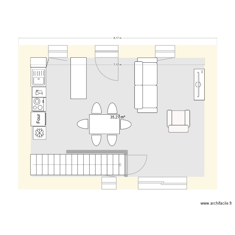 gite. Plan de 1 pièce et 35 m2