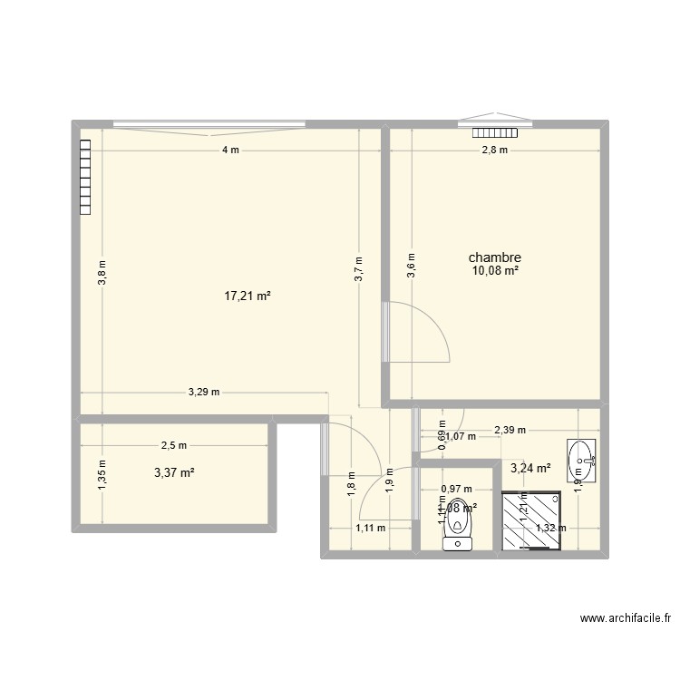 cha. Plan de 5 pièces et 35 m2