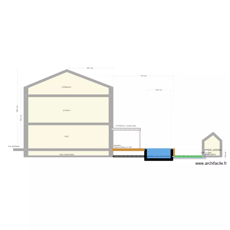 Plan de coupe ext&eacute;rieur. Plan de 