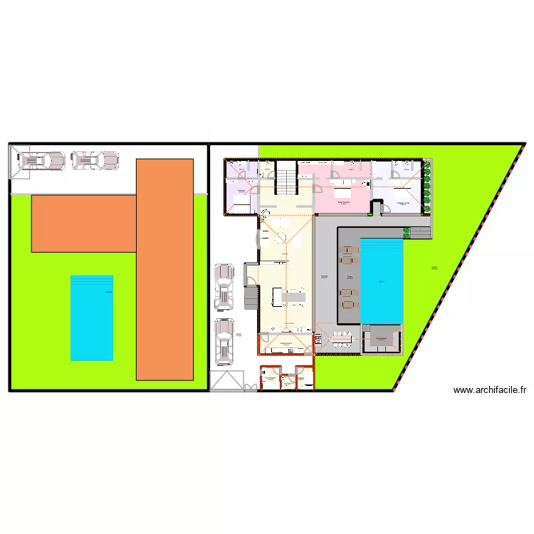 Villa 4 V9 version Sous Sol + RDC. Plan de 42 pièces et 2355 m²