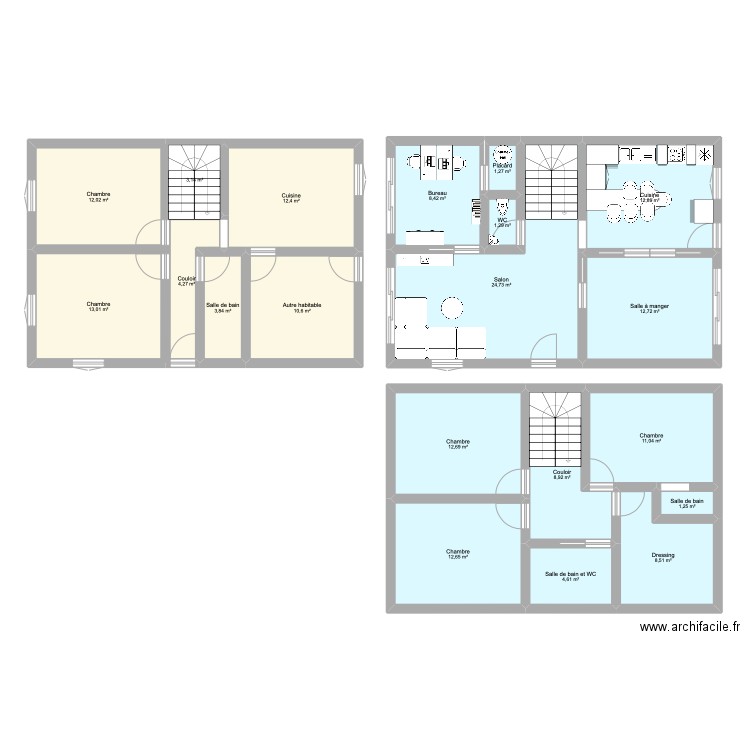 20250712_1 comparatif avant après. Plan de 20 pièces et 180 m2