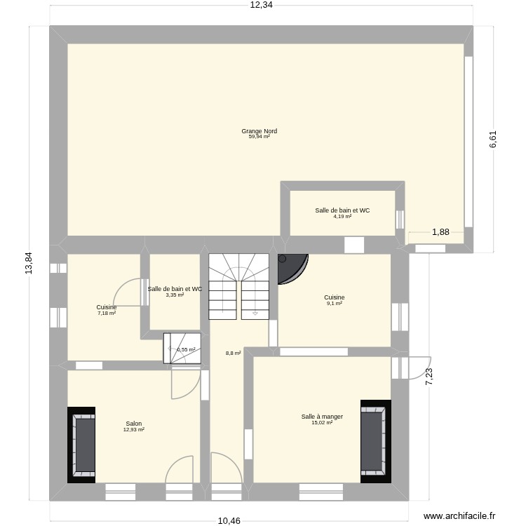 B&eacute;zi-maisonetgrange-RDC-actuel. Plan de 0 pièce et 0 m2