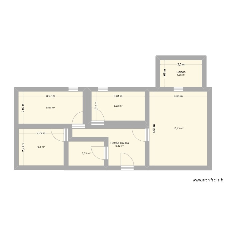 appart. Plan de 7 pièces et 51 m2