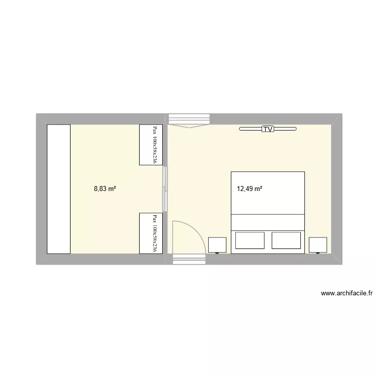Chambre Nj Ju. Plan de 2  et 21 m²