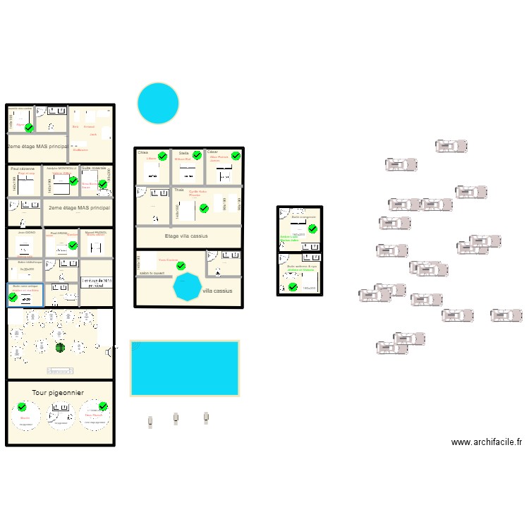mariage. Plan de 23 pièces et 1298 m2