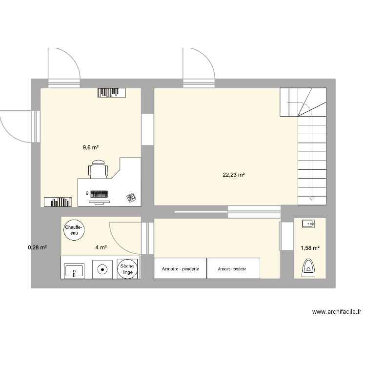 Section Barro V2. Plan de 5 pièces et 38 m2