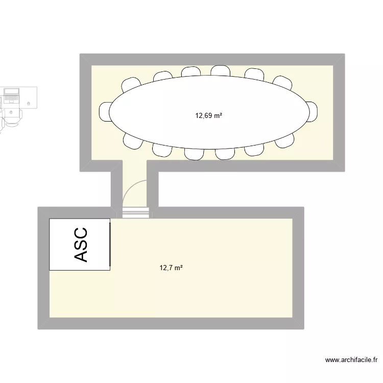 Bureau. Plan de 4  et 51 m²