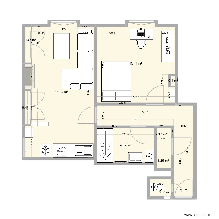 Appartement Etienne.3. Plan de 9 pièces et 47 m2