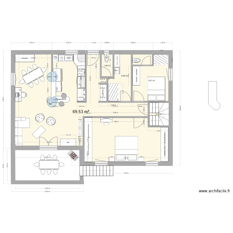 Camaju_004. Plan de 5 pièces et 90 m2