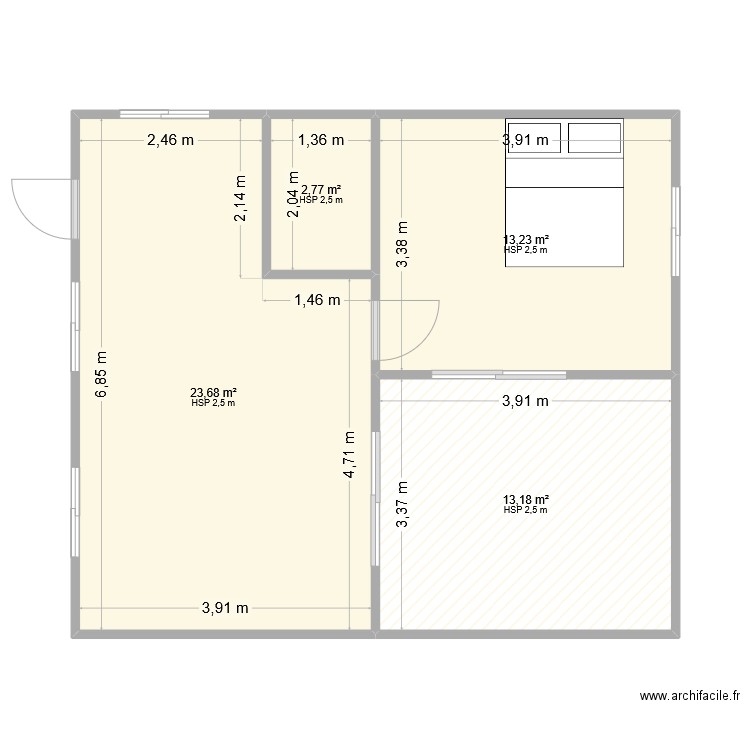 4x7 + 4x7. Plan de 4 pièces et 53 m2