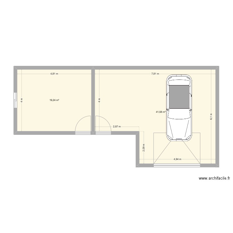Garage+salle de sport Juju. Plan de 2 pièces et 61 m2