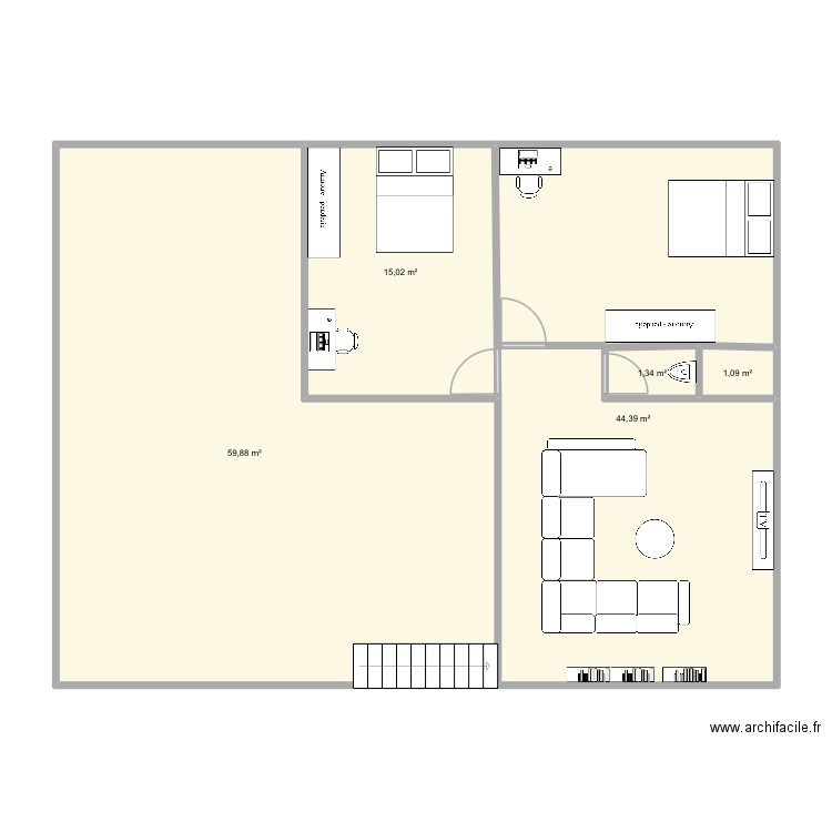 Plan 2 mezzanine. Plan de 5 pièces et 122 m2