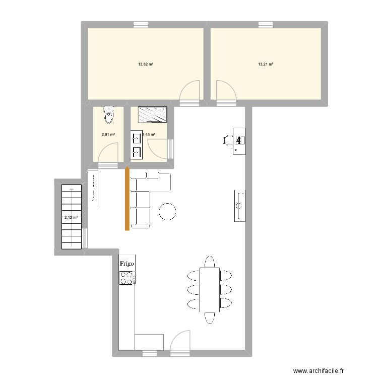 Appt Haut Gauche. Plan de 5 pièces et 36 m2