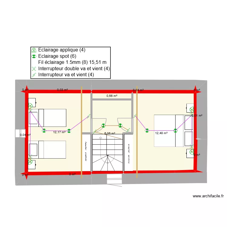 G&icirc;te Denis & Carole &eacute;tage &eacute;clairage. Plan de 13  et 31 m²
