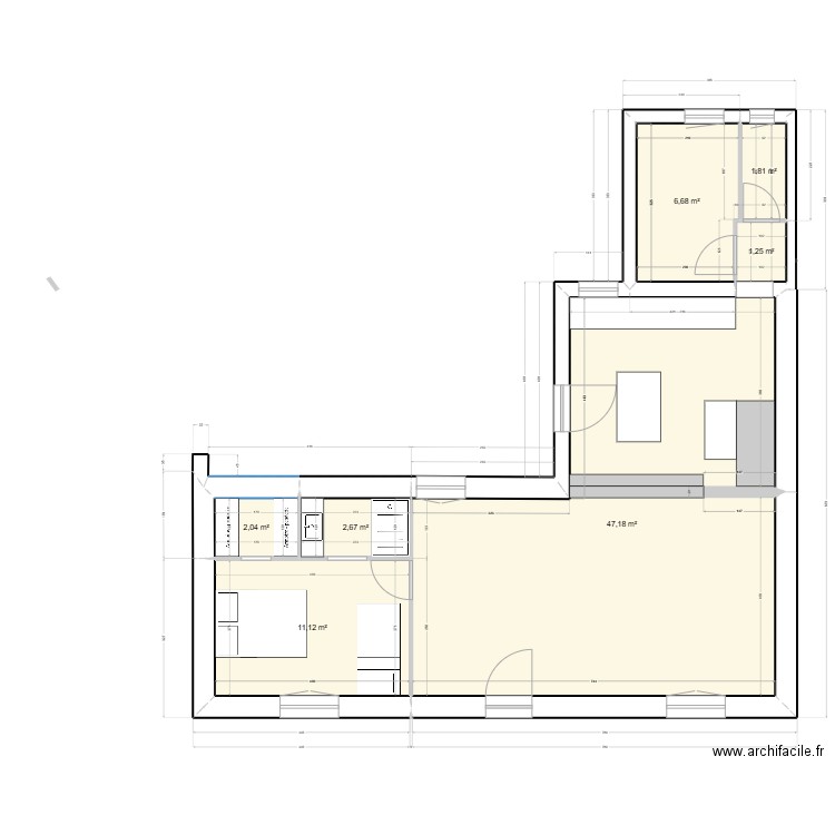 TASDON CHAMBRE 2. Plan de 7 pièces et 73 m2