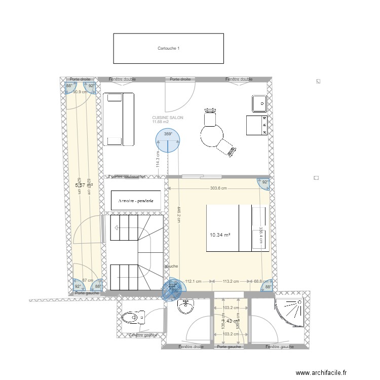 VOBAL46B. Plan de 3 pièces et 17 m2