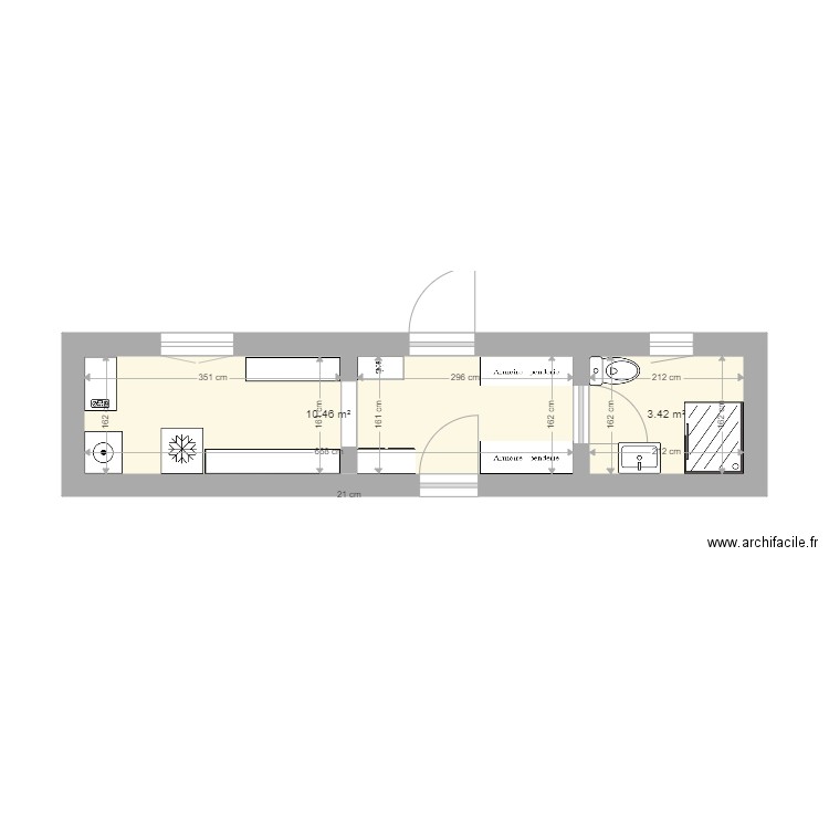 Buanderie 4. Plan de 2 pièces et 14 m2