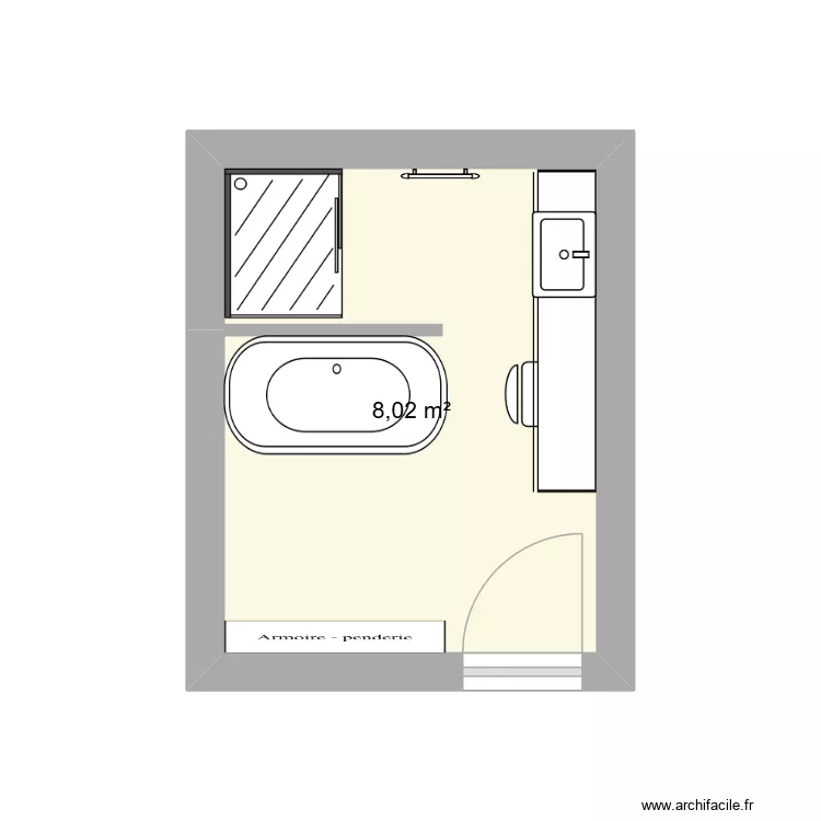 SDB maison. Plan de 1  et 8 m²