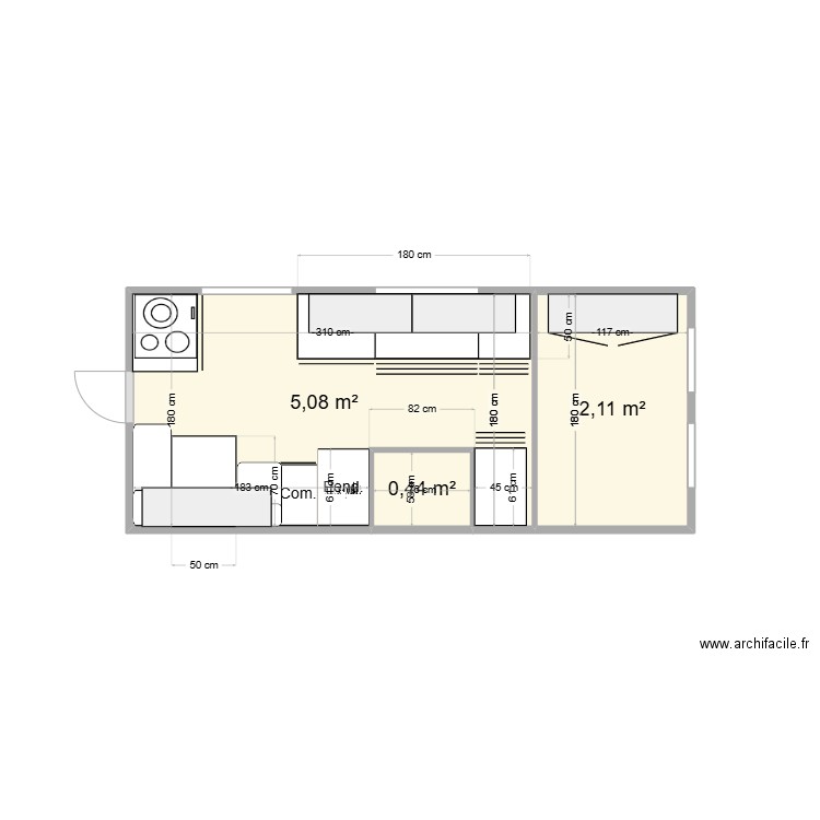 VAN 1. Plan de 3 pièces et 8 m2