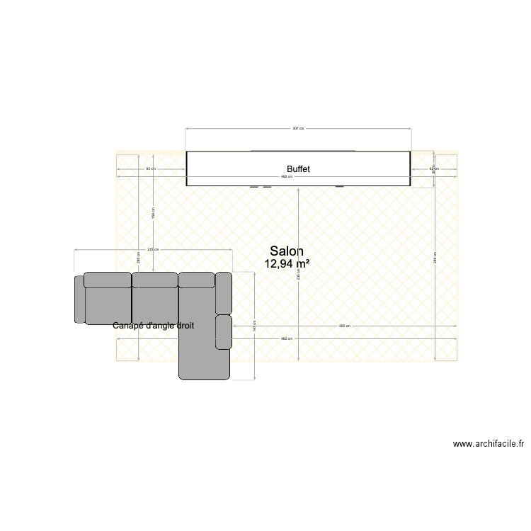 salon. Plan de 1 pièce et 13 m2