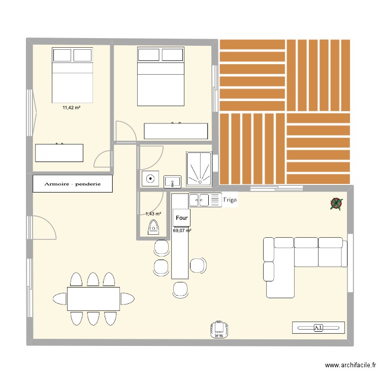 touitou. Plan de 3 pièces et 82 m2