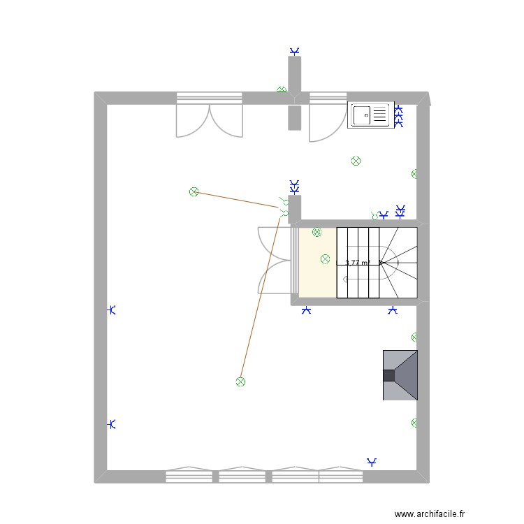 Etage. Plan de 1 pièce et 4 m2