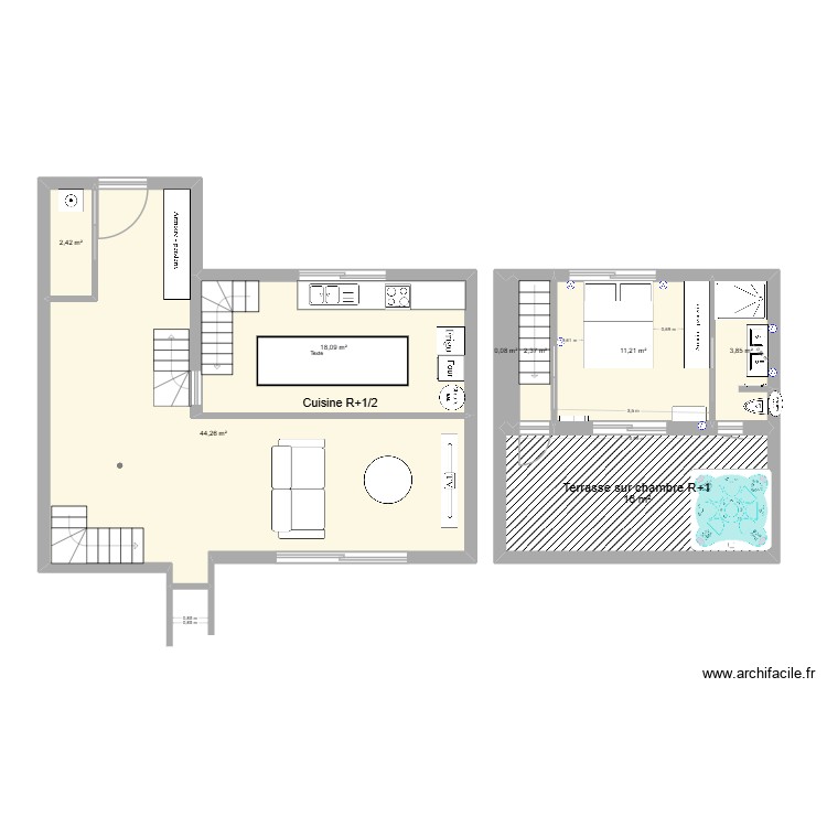 Entrée buanderie cuisine V2 ter. Plan de 0 pièce et 0 m2