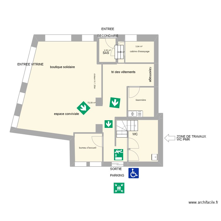 23 GUERET (nouveau) RdC. Plan de 4 pièces et 79 m2