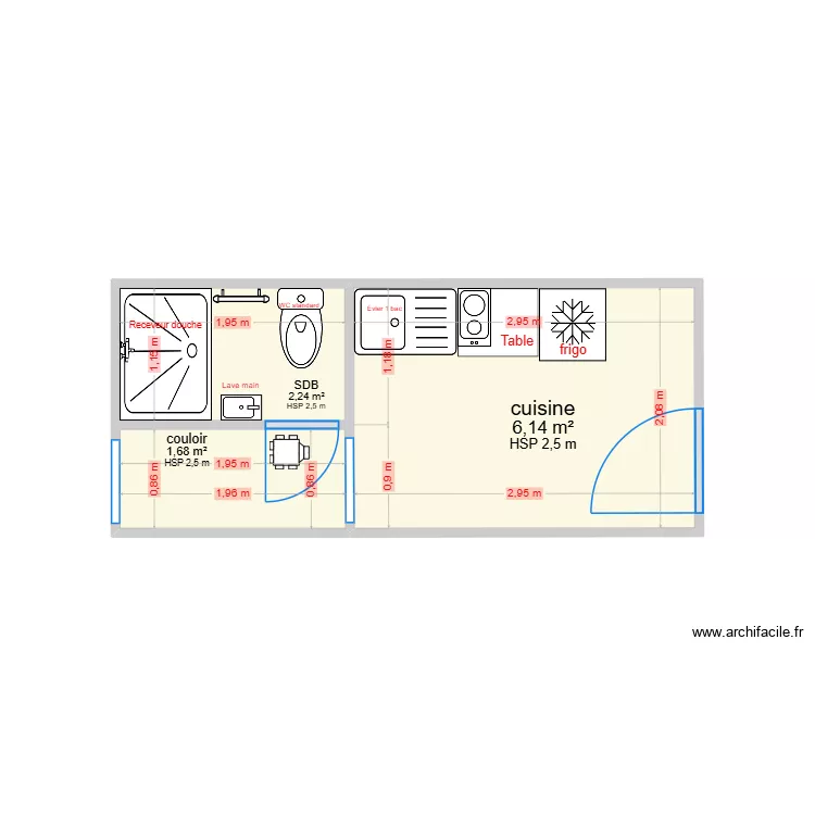 apr&eacute;s travaux SDB voirie cot&eacute; parc sStalingrad. Plan de 3  et 10 m²