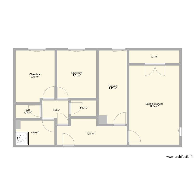 maison 02. Plan de 10 pièces et 69 m2