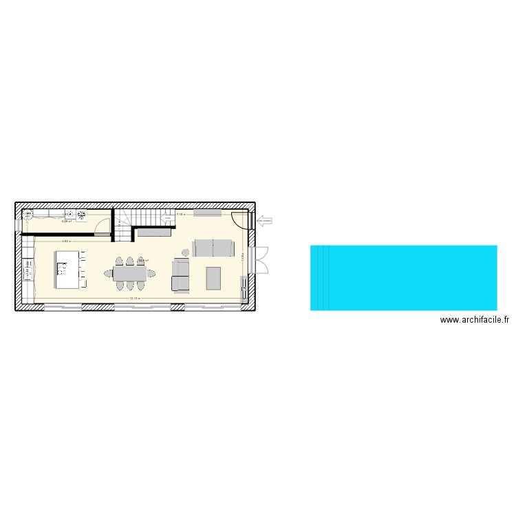 Cabris RDC. Plan de 2 pièces et 60 m2