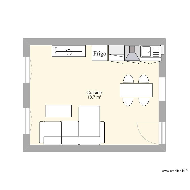 PLAN CUISINE. Plan de 1 pièce et 19 m2