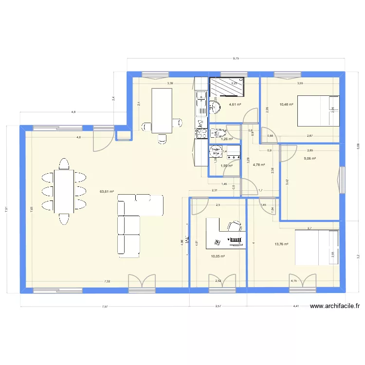 Dadou new. Plan de 8  et 120 m²