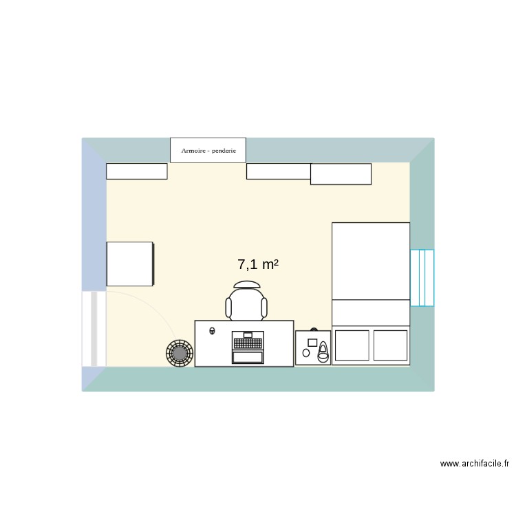 Ma chambre Ado. Plan de 1 pièce et 7 m2