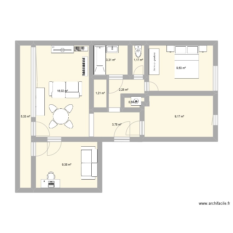 plan appart meublé. Plan de 11 pièces et 62 m2