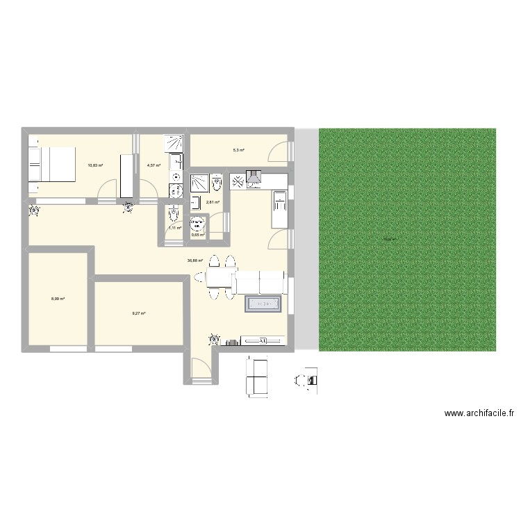 CLAYE-SOUILLY Aménagement3. Plan de 9 pièces et 80 m2