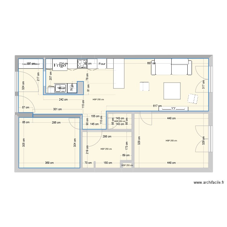 plan avec cloison . Plan de 5 pièces et 71 m2