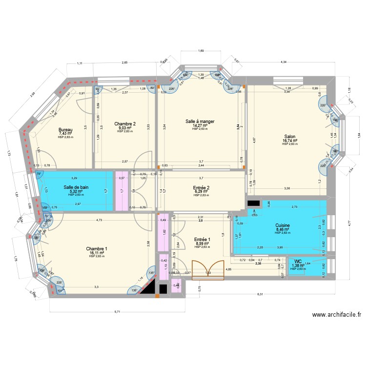 APPART-VIRORG-ACTUEL. Plan de 18 pièces et 98 m2