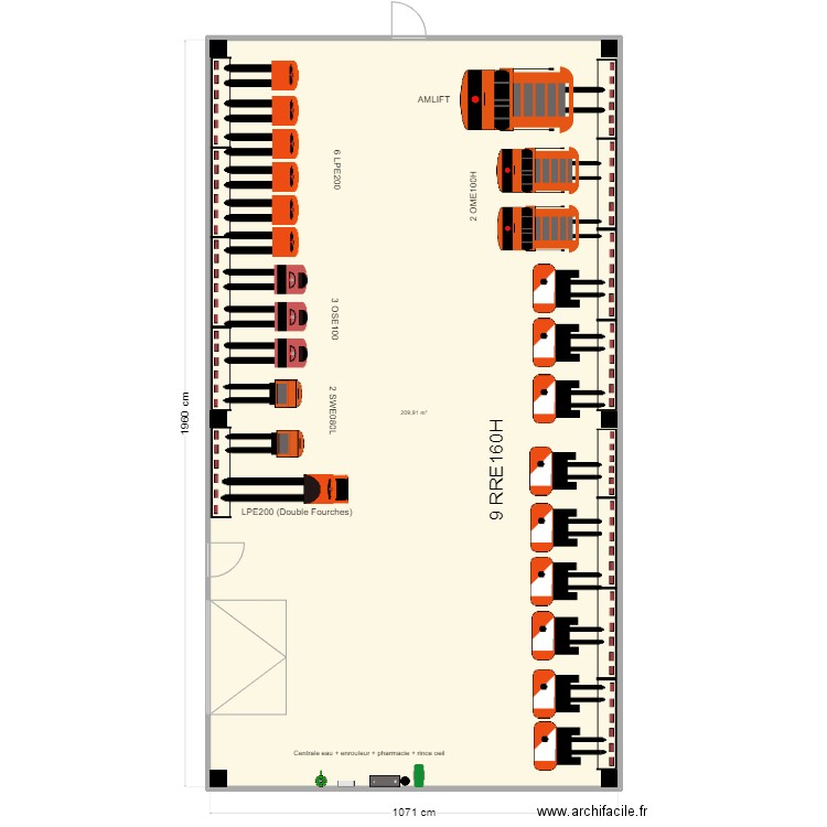 Salle de Charge AUBADE. Plan de 1 pièce et 210 m2