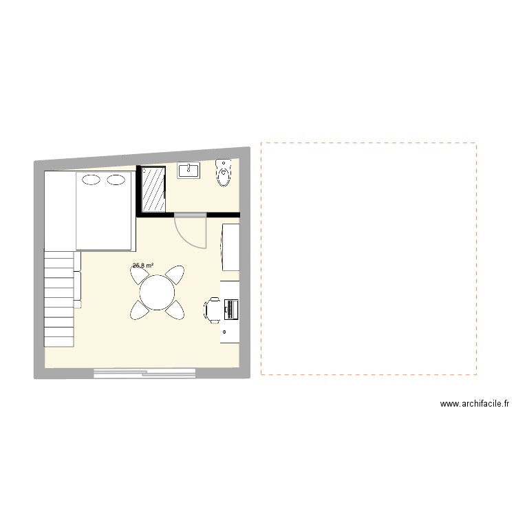 bureaux. Plan de 1 pièce et 26 m2