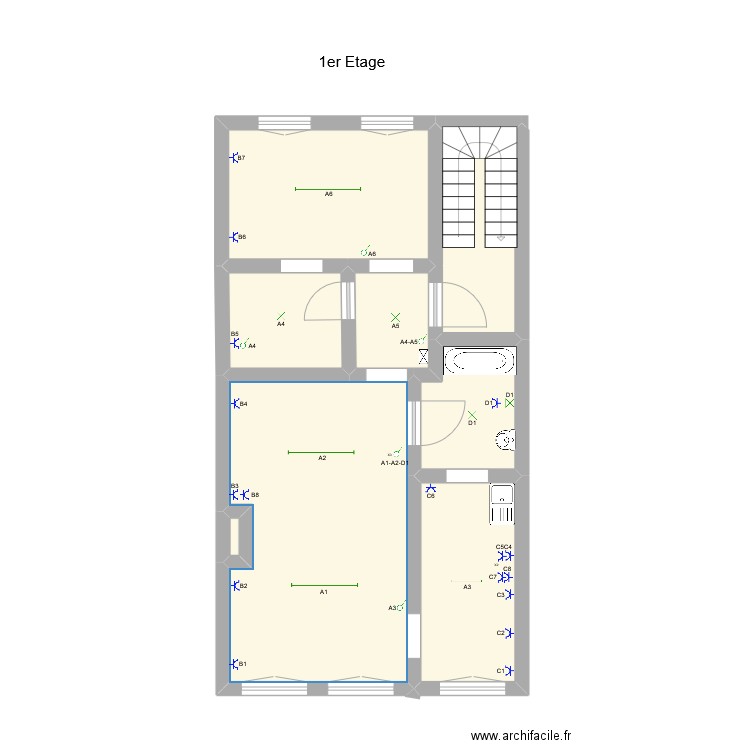 1er étage immeuble Sainte Marguerite. Plan de 8 pièces et 50 m2