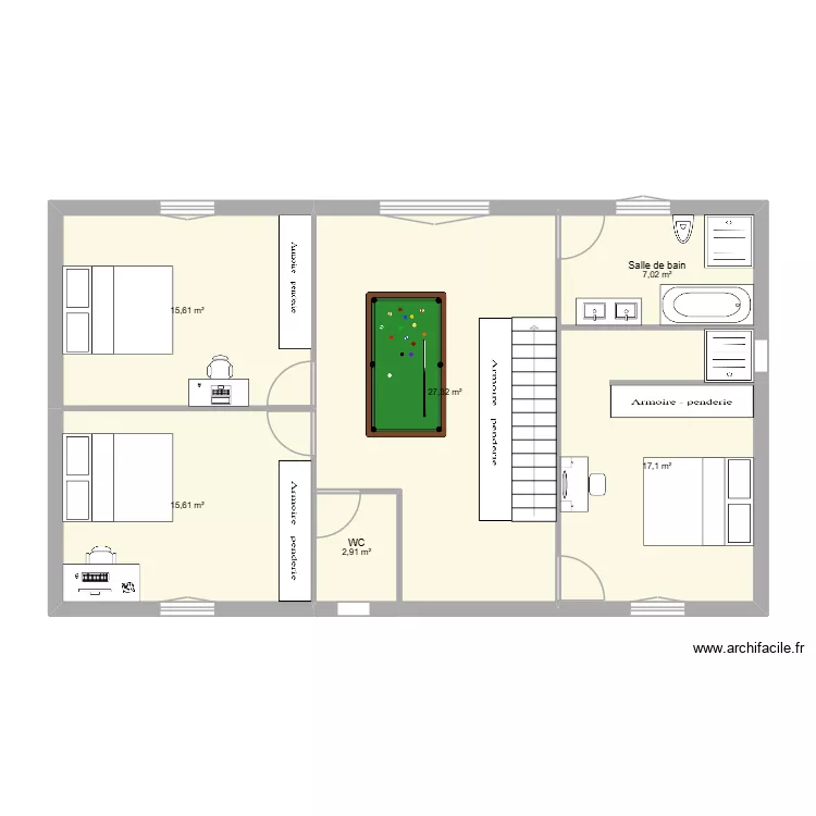 Etage. Plan de 6  et 86 m²