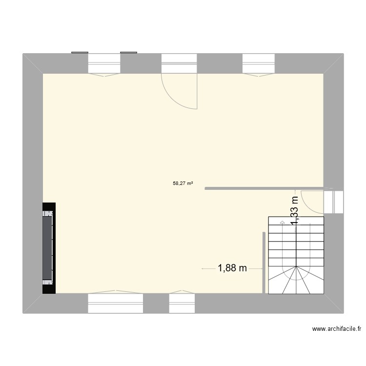 Braspart-nu. Plan de 1 pièce et 58 m2