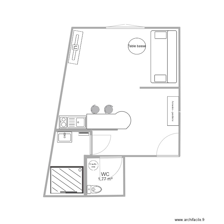 Studio Ben V4. Plan de 1 pièce et 2 m2