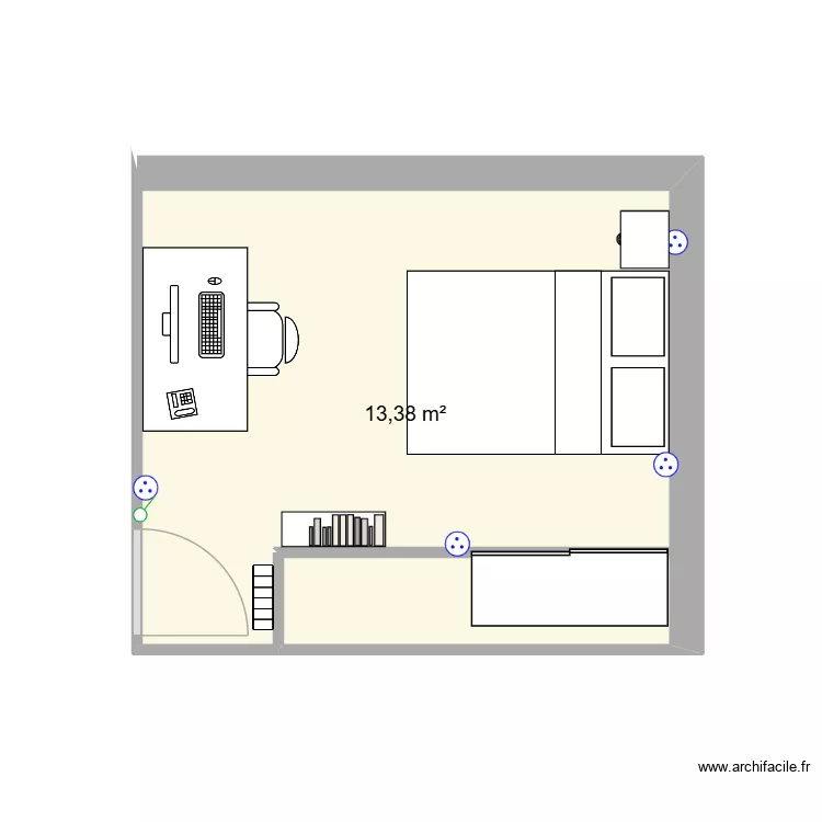 Chambre M. Plan de 1  et 13 m²