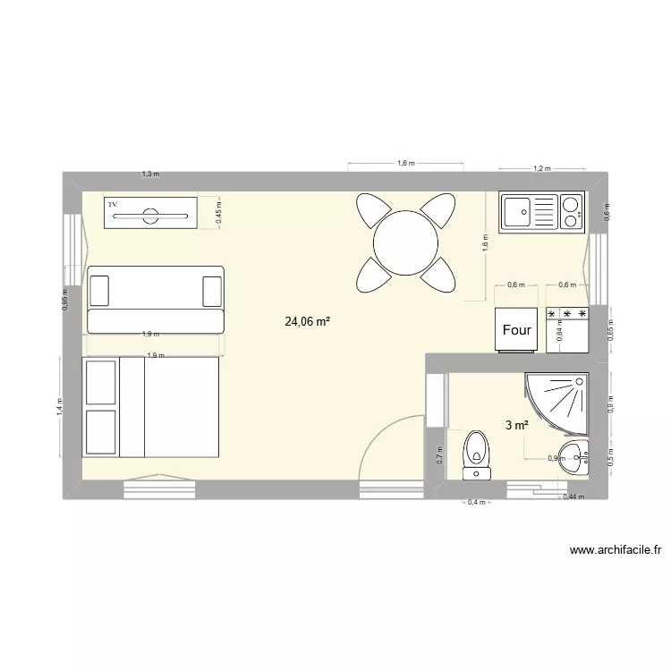 cabanon. Plan de 2  et 27 m²