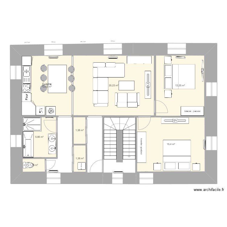 PROJET MORMANT APRES AMENAGEMENT. Plan de 8 pièces et 70 m2