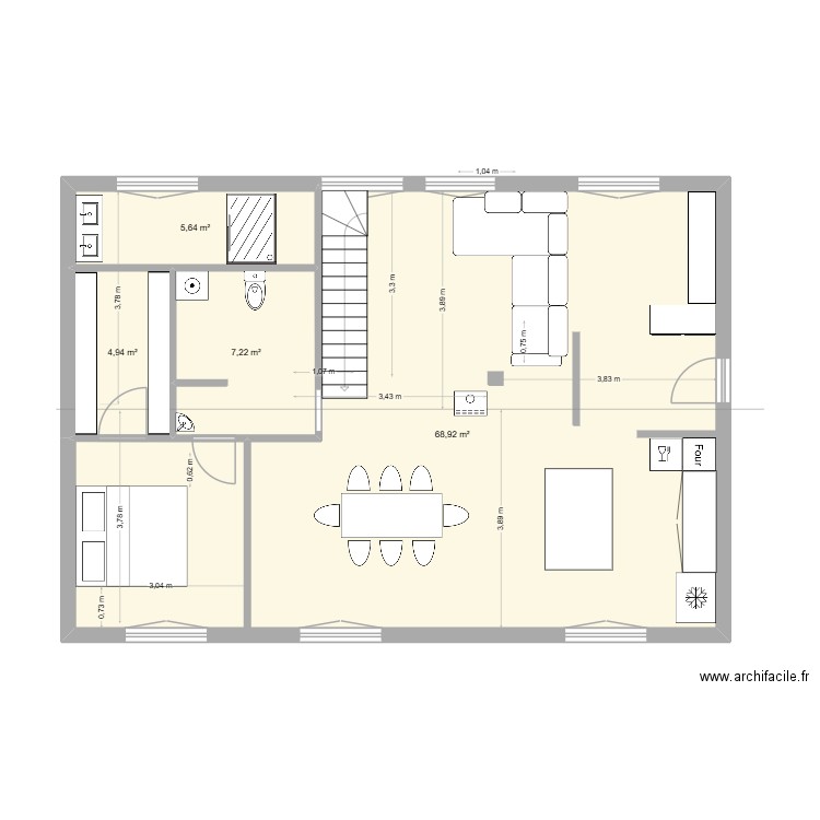 RDC9. Plan de 4 pièces et 87 m2
