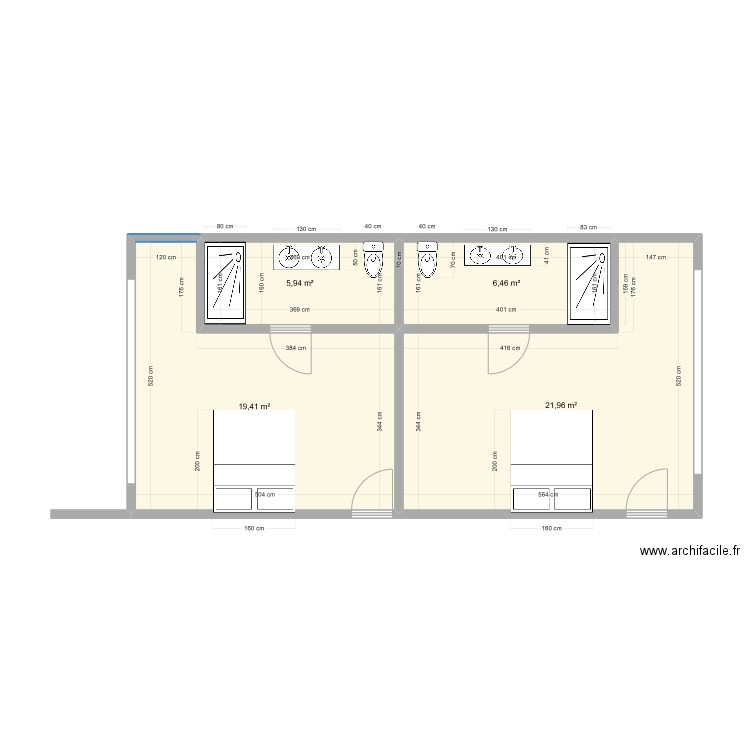 suribi i 3 chambre arriere. Plan de 4 pièces et 54 m2